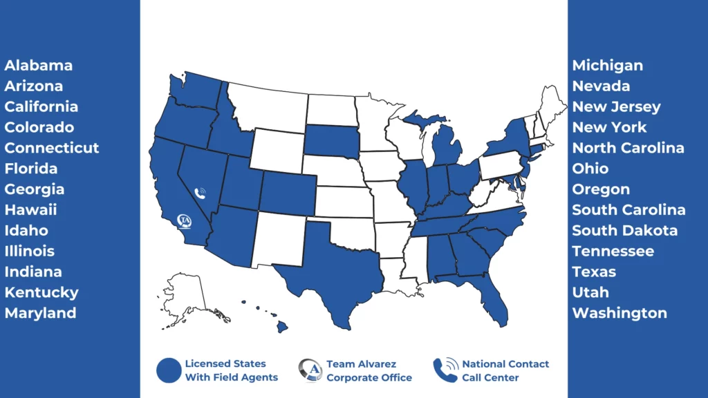 Team Alvarez Insurance Services Licensed States Map